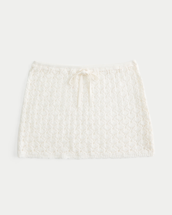 Crochet-Style Pull-On Cover Up Skirt, White view 2
