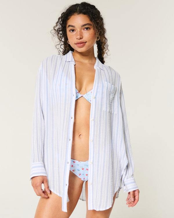 Button-Through Mini Shirt Dress, Blue Stripe view 1
