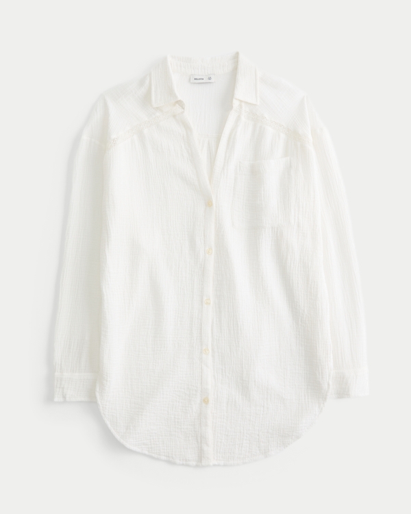 Gauze Button-Through Mini Shirt Dress, White view 2