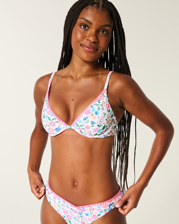 Embroidered Stitch Plunge Underwire Bikini Top, White Pattern view 2