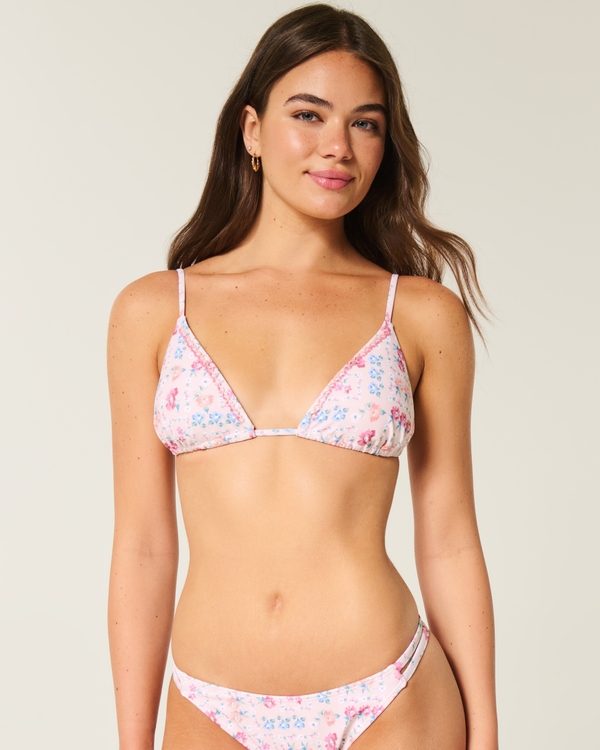 Embellished Triangle Bikini Top, Light Pink Floral view 1
