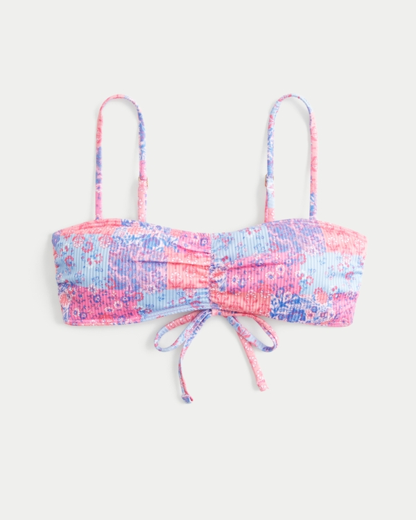 Ribbed Tie Scoop Bikini Top, Pink Print view 2