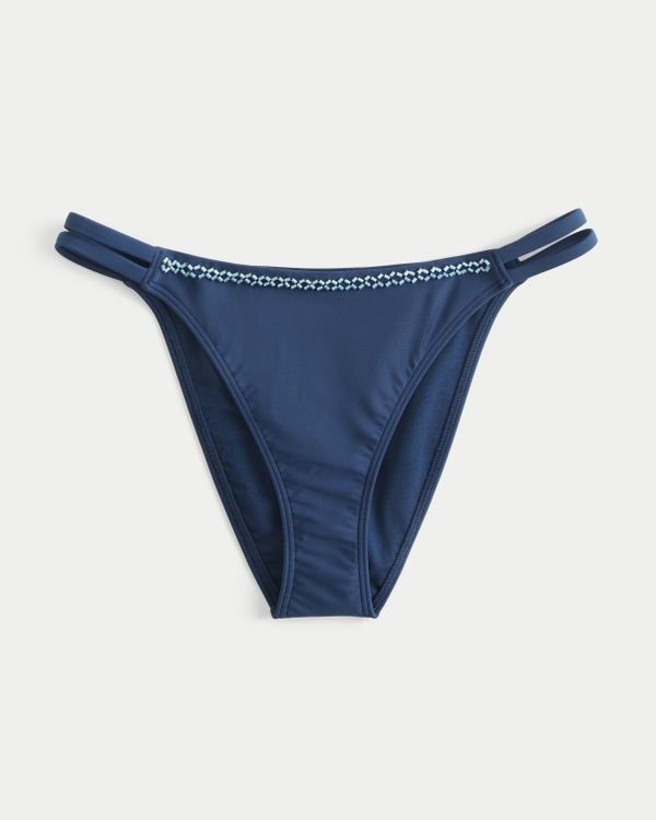 Beaded Double-Strap Cheeky Bikini Bottom, Dark Blue view 1