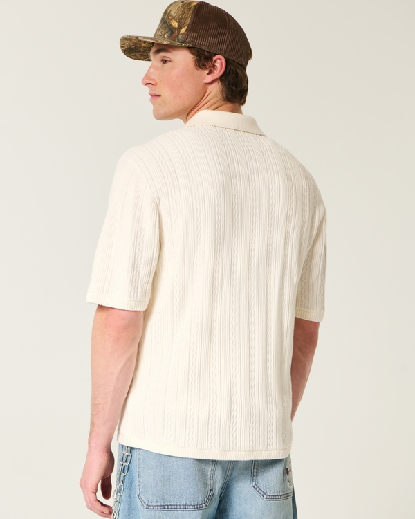 Boxy Short-Sleeve Sweater Polo, Cream view 2