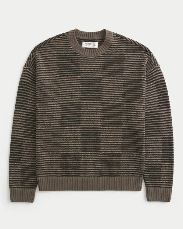 Boxy Pattern Crew Sweater, Brown Pattern view 1
