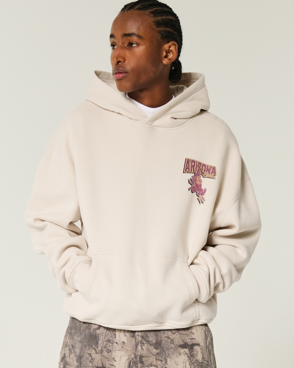 Boxy Arizona State University Sun Devils Graphic Hoodie, Cream - Asu view 2