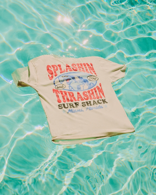 Boxy Splashin Thrashin Surf Shack Graphic Tee, Dark Cream view 1