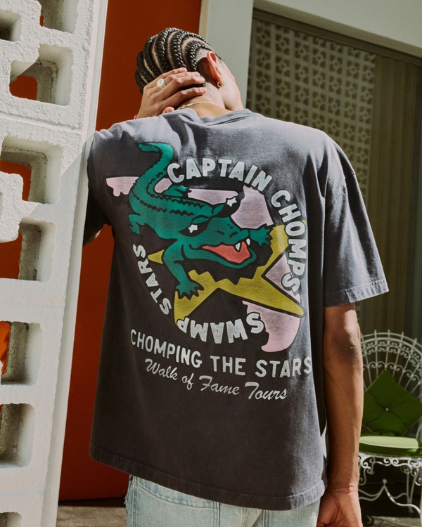 Boxy Captain Chomps Graphic Tee, Washed Black view 1