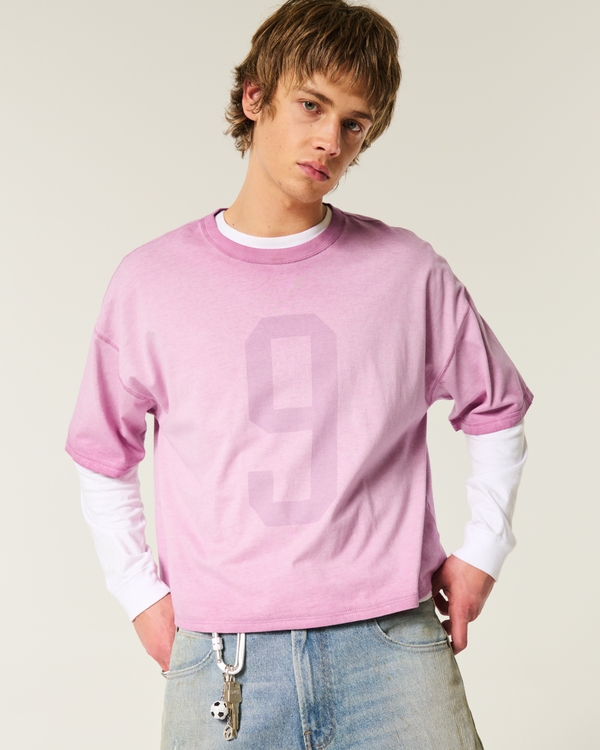 Baggy Crop Number Graphic Tee, Washed Light Purple view 2