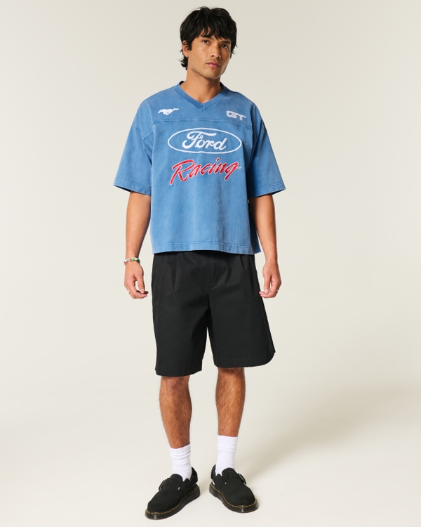 Baggy Heavyweight Crop Ford Graphic Tee, Washed Blue view 2