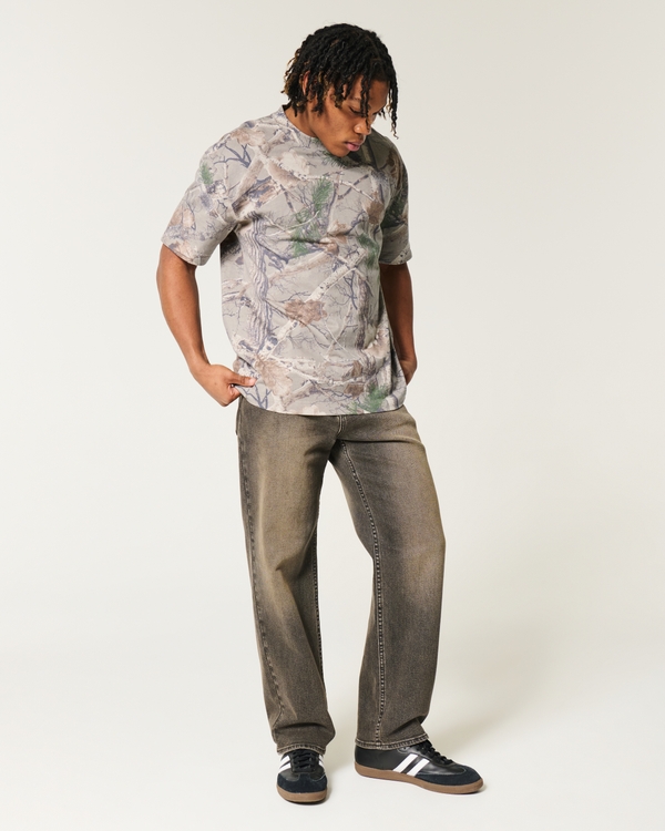 Boxy Heavyweight Camo Crew T-Shirt, Light Brown Camo view 2