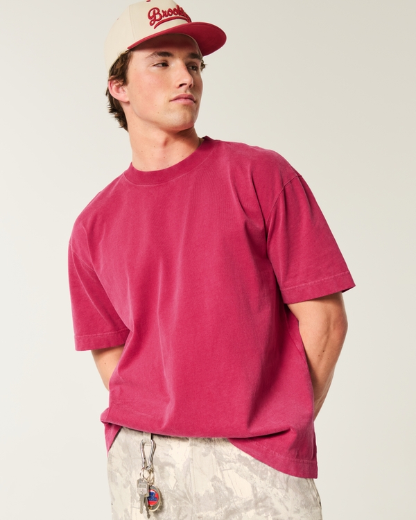 Boxy Heavyweight Washed Crew T-Shirt, Washed Dark Red view 1