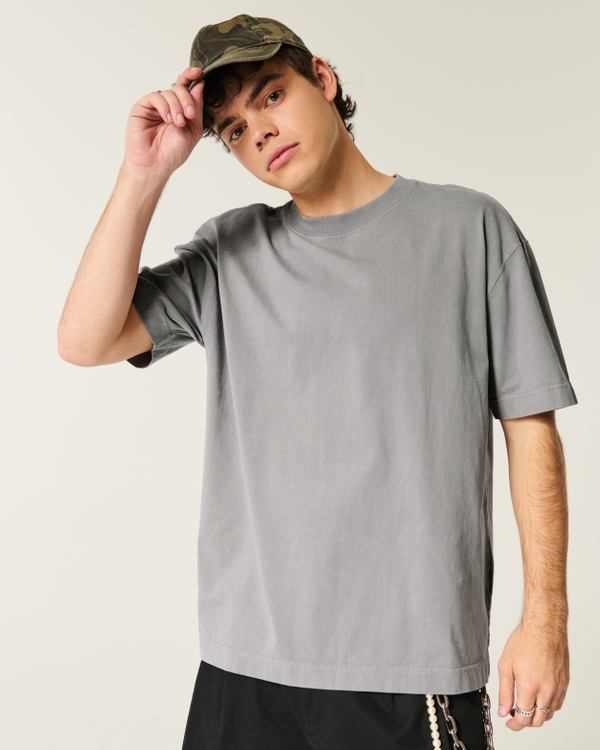 Boxy Washed Heavyweight Crew T-Shirt, Washed Gray view 1