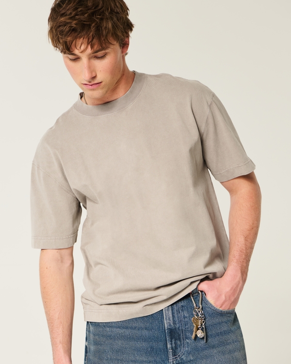 Boxy Heavyweight Washed Crew T-Shirt, Washed Tan view 1