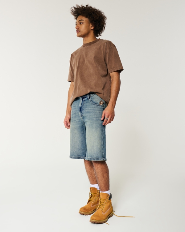 Taz Graphic Medium Wash Super Baggy Denim Shorts, Medium view 2