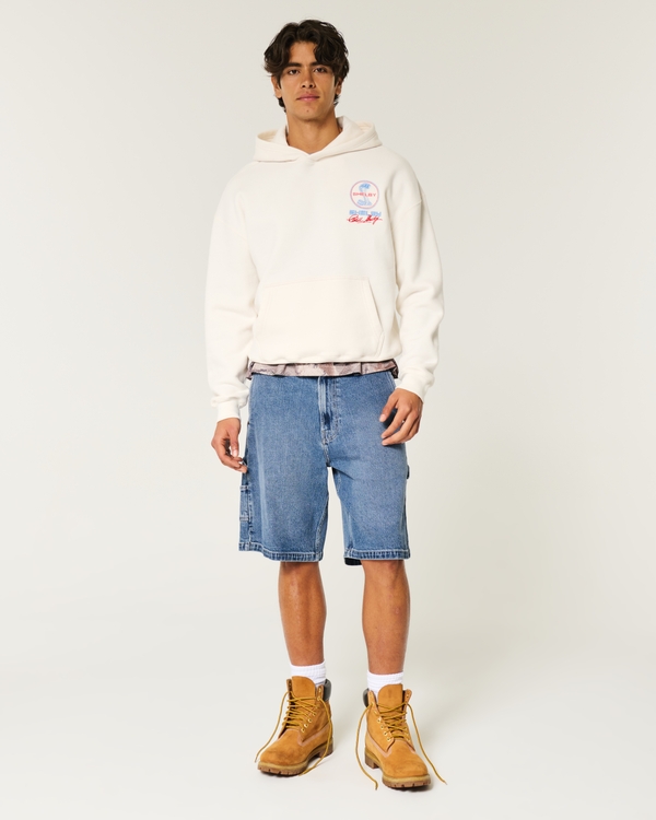 Medium Wash Baggy Painter Denim Shorts, Medium view 2