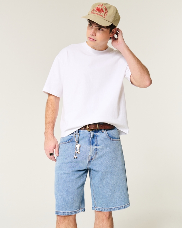 Medium Wash Baggy Denim Shorts, Medium view 1