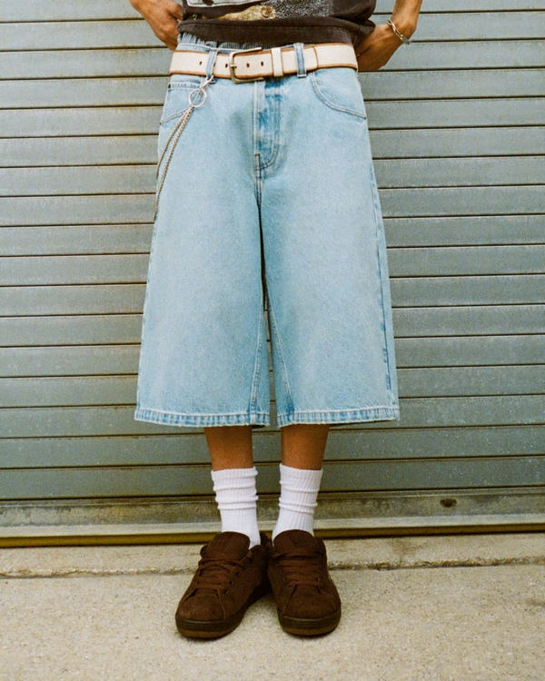 Light Wash Baggy Denim Half Pants, Light view 1
