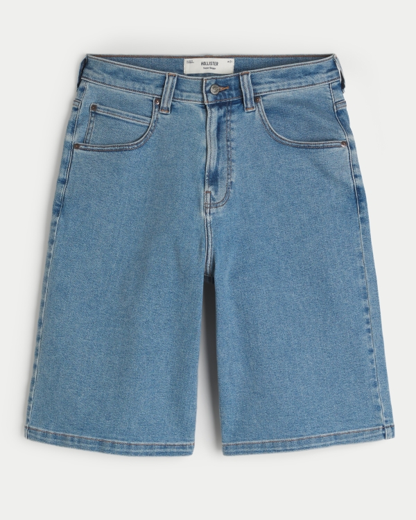 Embroidered Heart Graphic Super Baggy Denim Shorts, Light Wash Effect view 1