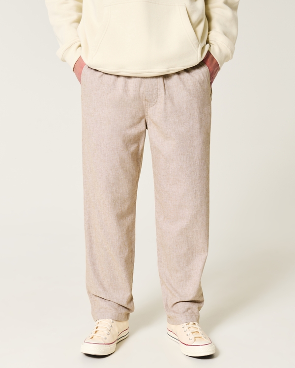 Linen-Blend Loose Pull-On Pants, Tan view 2