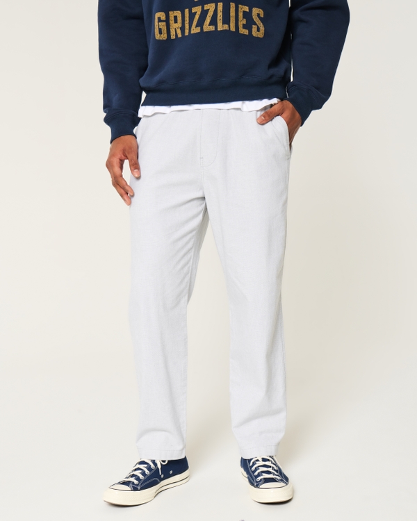 Linen-Blend Loose Pull-On Pants, Light Gray view 2