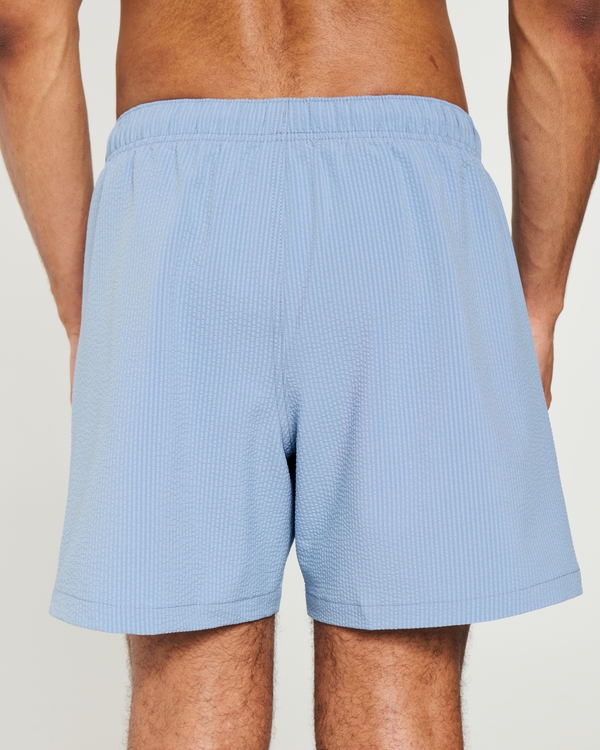 Mid-Thigh Seersucker Volley Swim Trunks, Dusty Blue view 2
