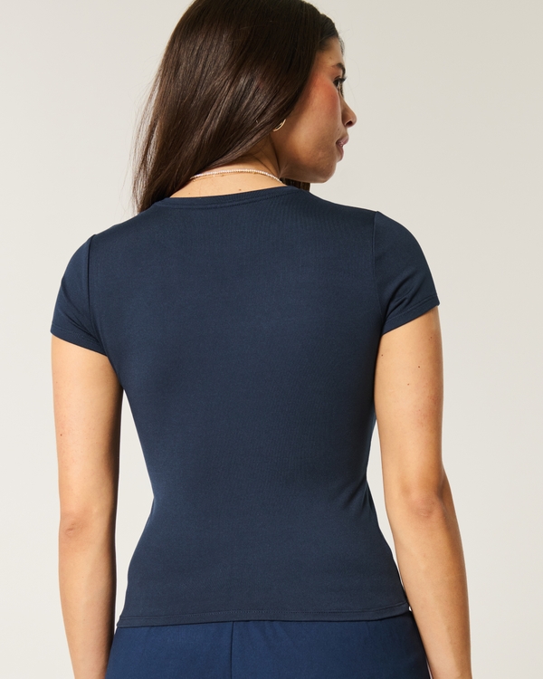 Soft Stretch Seamless Fabric Crew Baby Tee, Navy Blue view 2