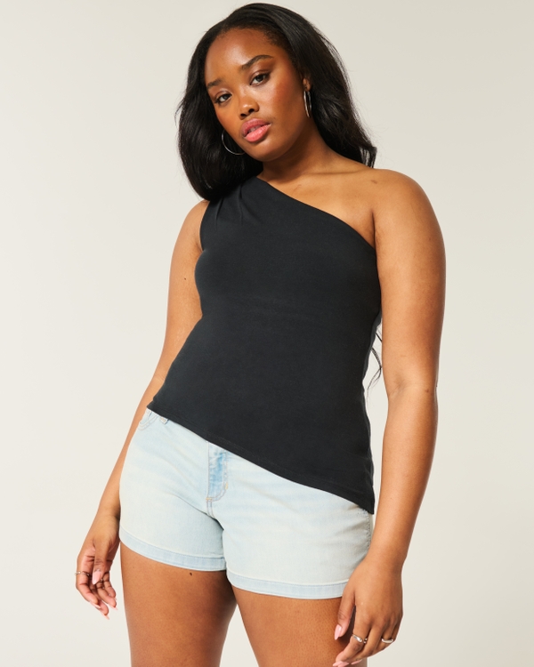 Asymmetrical One-Shoulder Top, Black view 1