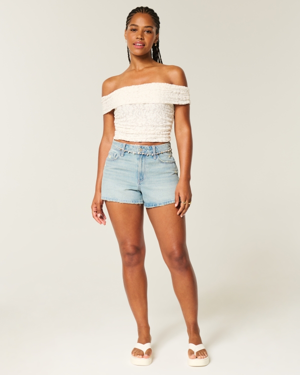 Lace Foldover Off-the-Shoulder Top, Cloud White view 2