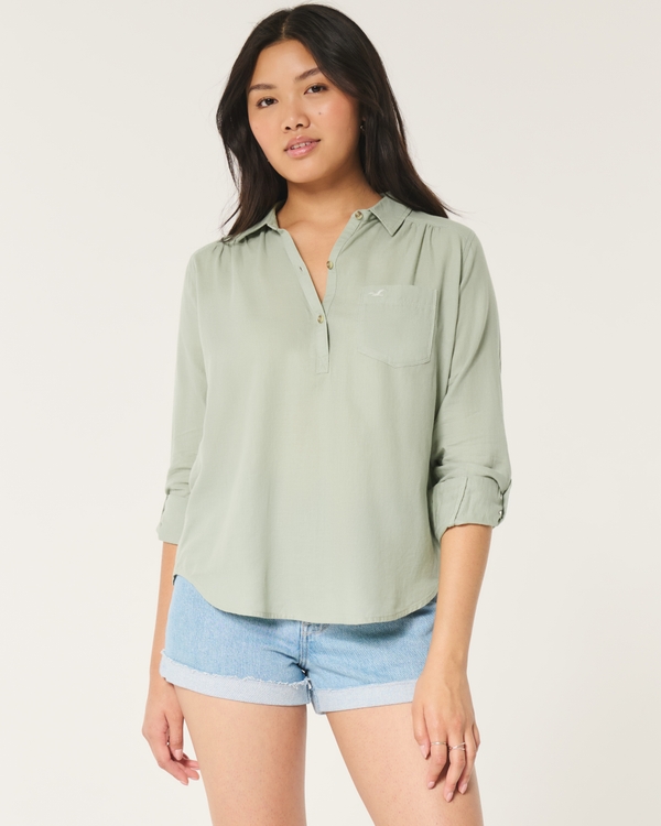 Easy Popover Shirt, Sage Green view 1