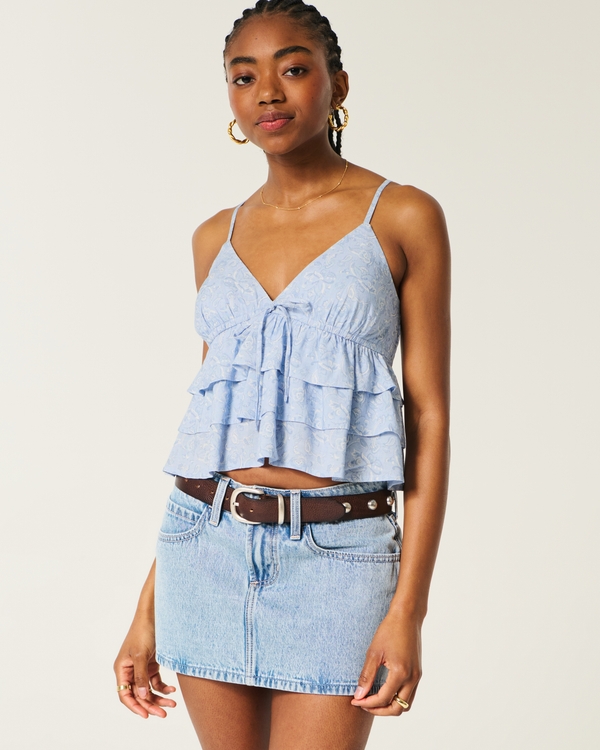 Easy Tiered Blouse, Light Blue Floral view 1