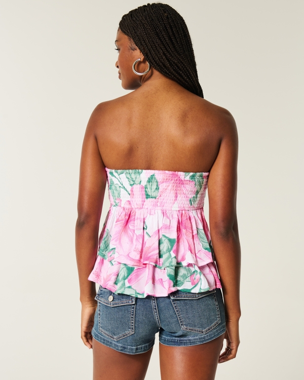 Tiered Halter Babydoll Top, Light Pink Floral view 2