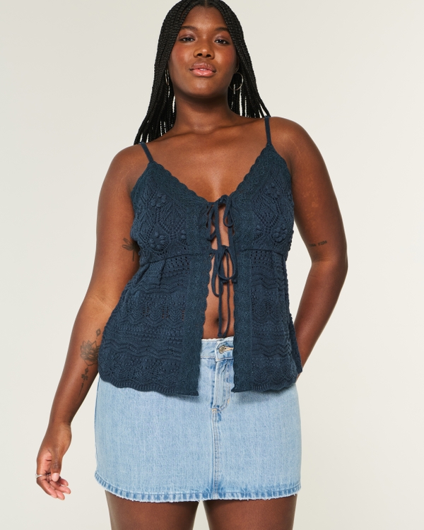 Low-Rise Medium Wash Denim Mini Skort, Medium view 1