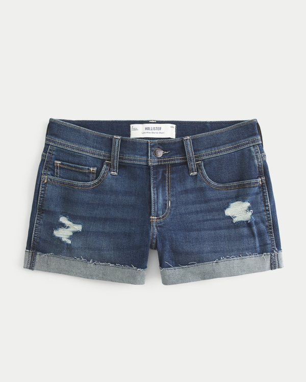 Low-Rise Ripped Dark Wash Denim Shortie Shorts, Dark Ripped view 2