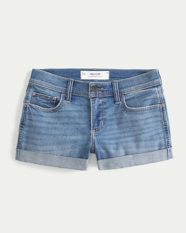 Low-Rise Medium Wash Denim Shortie Shorts, Medium view 2