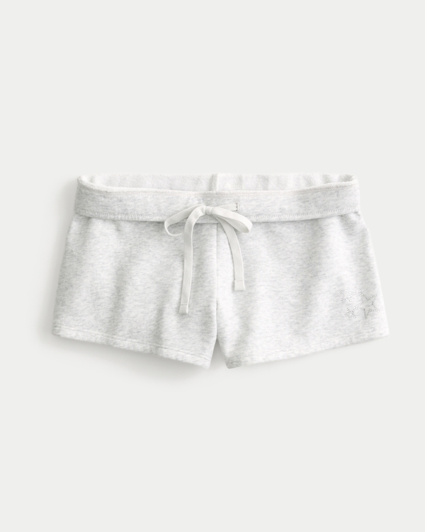 Star Graphic Fleece Mini Shorts, Light Heather Gray view 2
