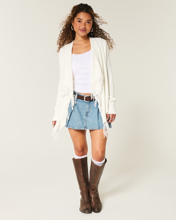 Easy Fringe No-Close Cardigan, Cloud White view 2