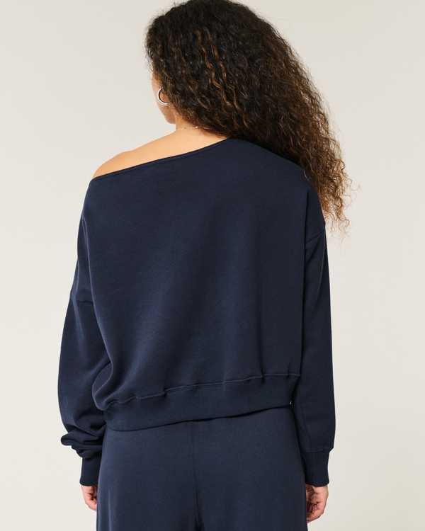 Easy Off-the-Shoulder Sweatshirt, Navy Blue view 2