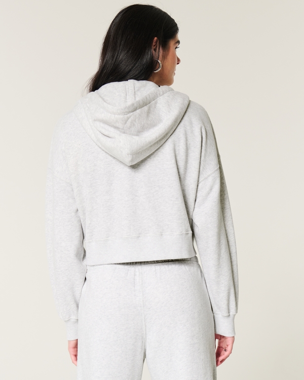 Boxy Zip-Up Hoodie, Light Heather Grey view 2