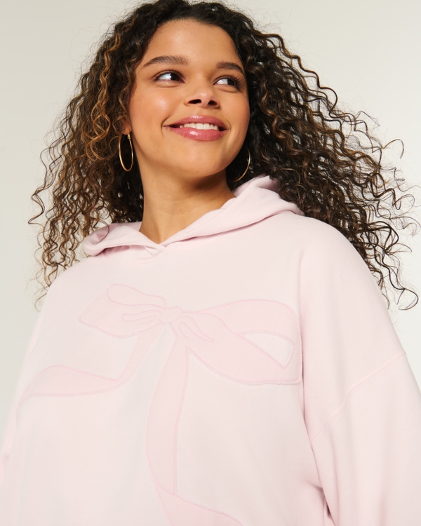 Oversized Bow Graphic Hoodie, Pale Pink view 2