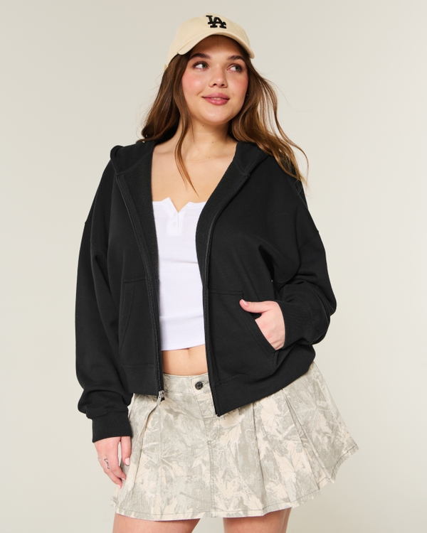 Oversized Zip-Up Hoodie, Black view 1