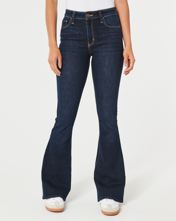High-Rise Dark Wash Flare Jeans, Dark Rinse view 2