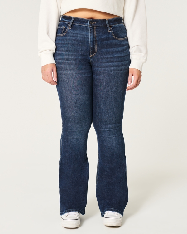 Curvy High-Rise Dark Wash Flare Jeans, Dark Rinse view 2