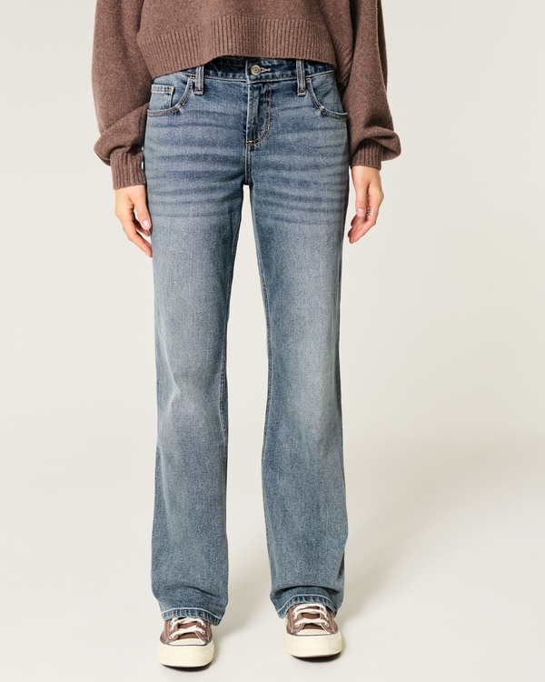 Low-Rise Medium Wash Relaxed Straight Jeans, Medium view 2