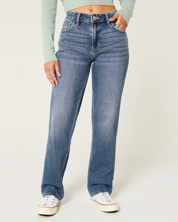 High-Rise Medium Wash Straight Jeans, Medium view 2