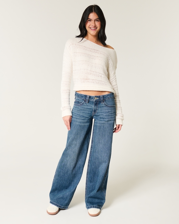 Low-Rise Dark Wash Super Baggy Jeans, Medium view 1
