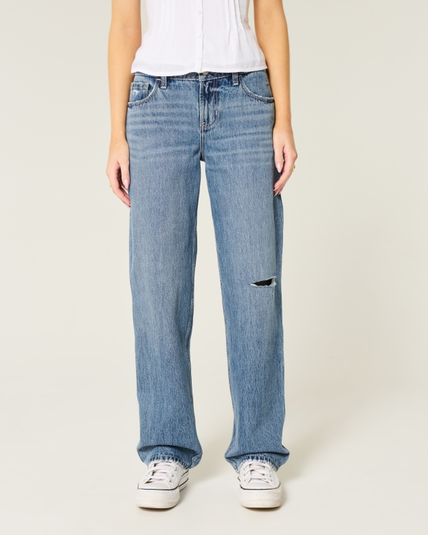 Low-Rise Ripped Medium Wash Loose Jeans, Medium Ripped view 2