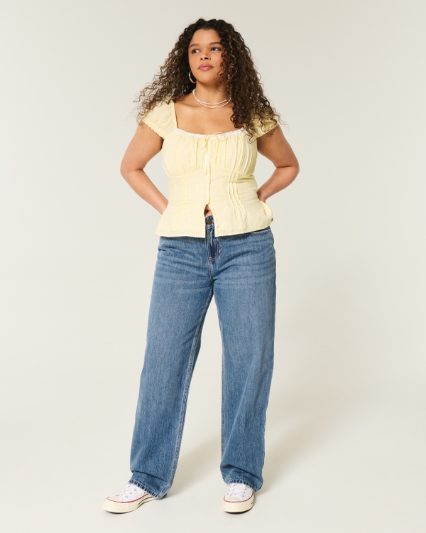 Low-Rise Medium Wash Loose Jeans, Medium view 1