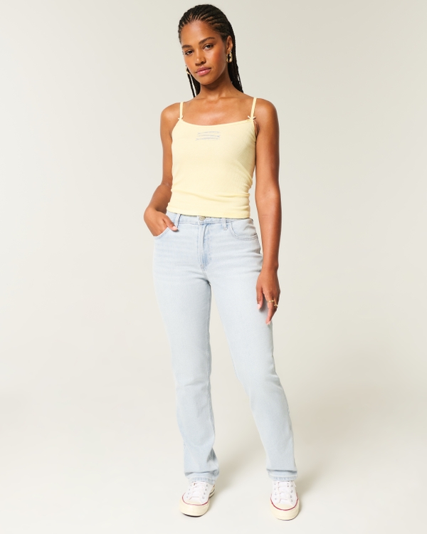 Curvy High-Rise Light Wash Straight Jeans, Light view 1