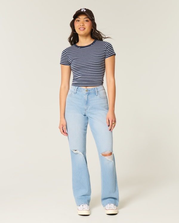 Curvy High-Rise Ripped Light Wash Dad Jeans, Light Ripped view 1